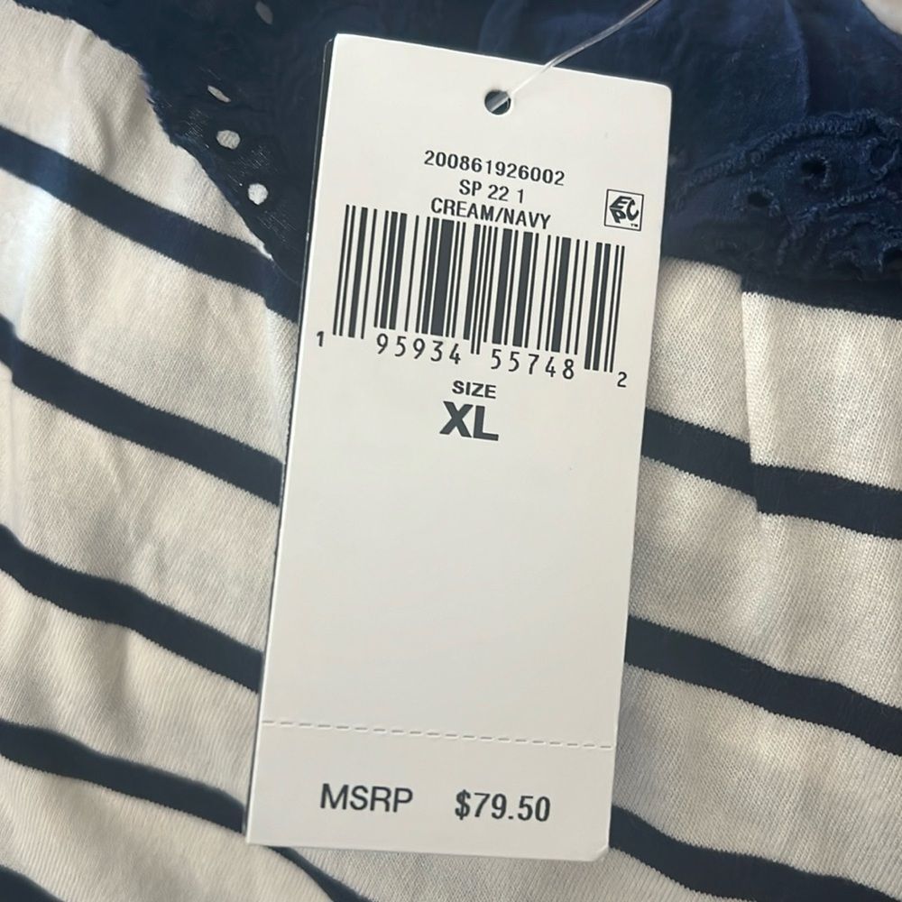 Lauren Ralph Lauren Striped Eyelet Ruffle Top, Cap Sleeve Round Neck Size XL NWT - Picture 12 of 14